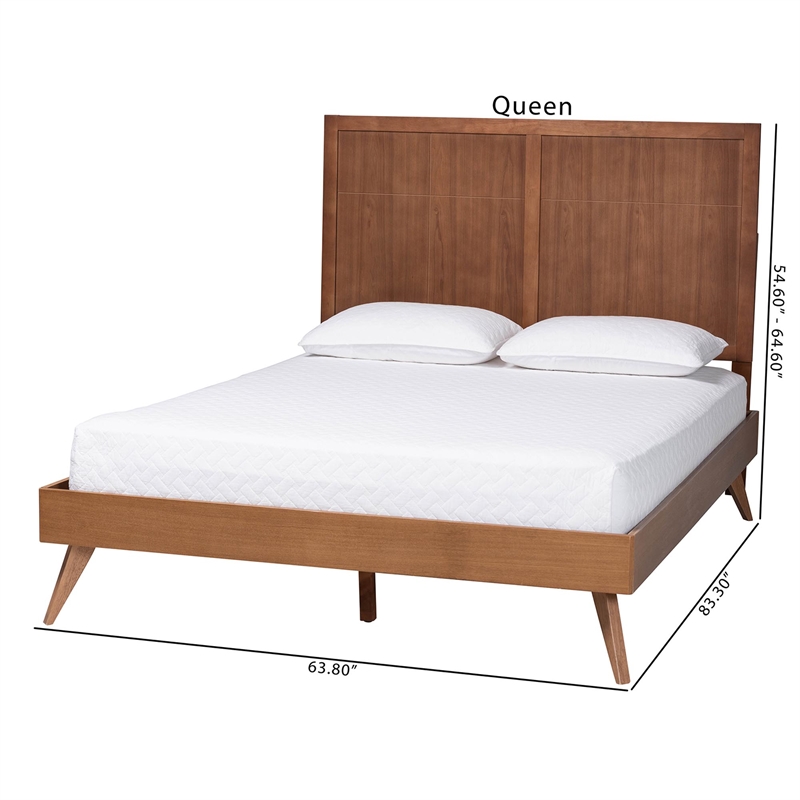 Baxton Studio Noela Platform Bed Mid-Century Modern Wood Bed Frame Queen