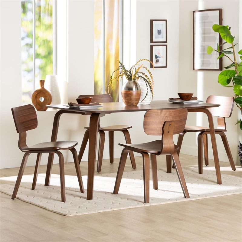 Baxton Studio Billie Wood 5-Piece Dining Set Bentwood Frame Table