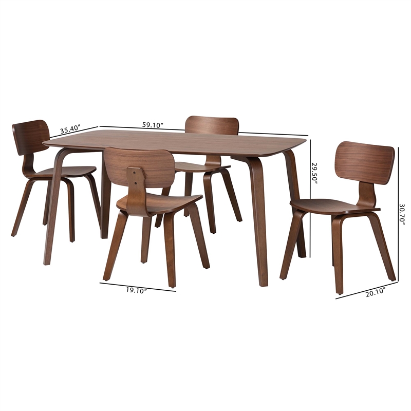 Baxton Studio Billie Wood 5-Piece Dining Set Bentwood Frame Table
