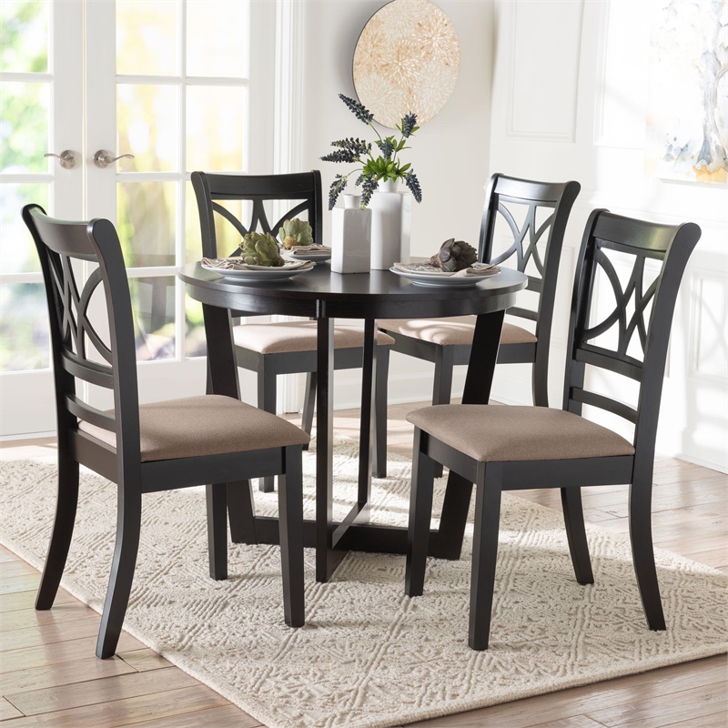 Baxton Studio Penny 5-Piece Dining Set Compact Mid-Century Round Table Sand