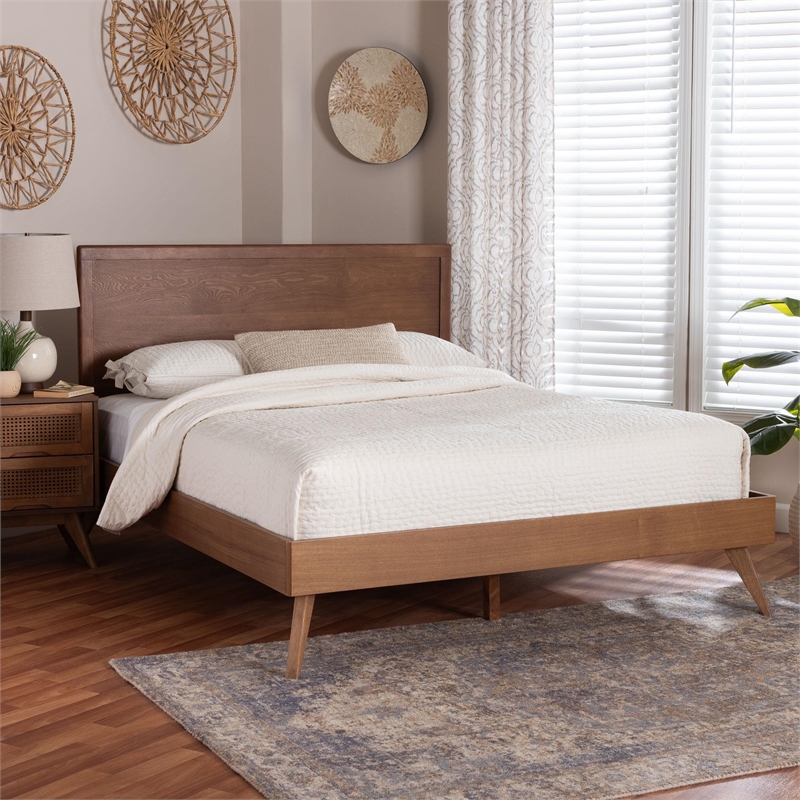 Baxton Studio Jiro Platform Bed - Mid-Century Modern Wood Bed Frame King
