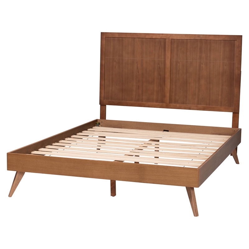 Baxton Studio Noela Platform Bed Mid-Century Modern Wood Bed Frame King