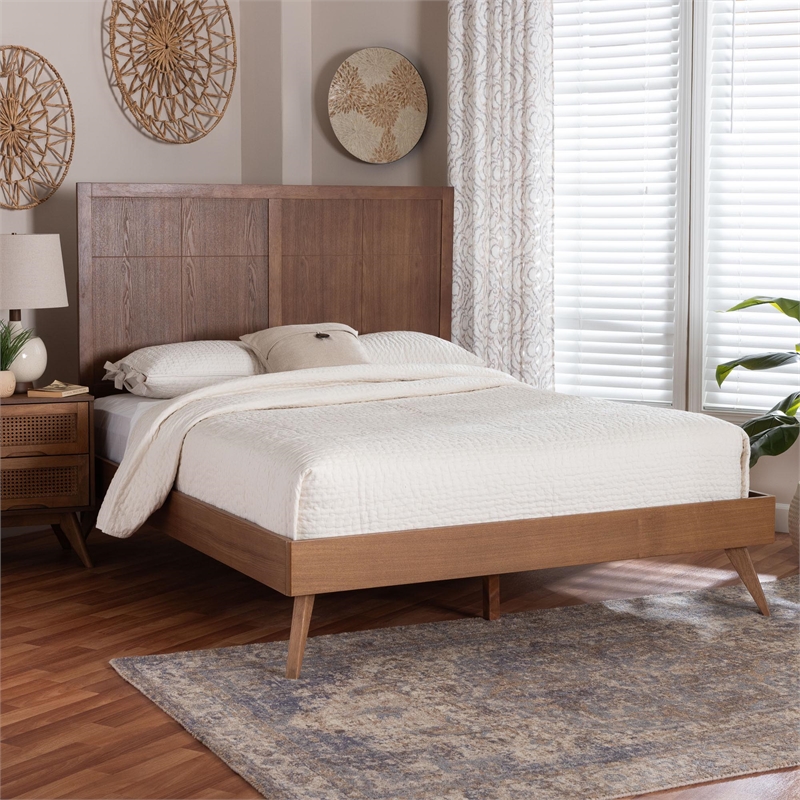 Baxton Studio Noela Platform Bed Mid-Century Modern Wood Bed Frame King