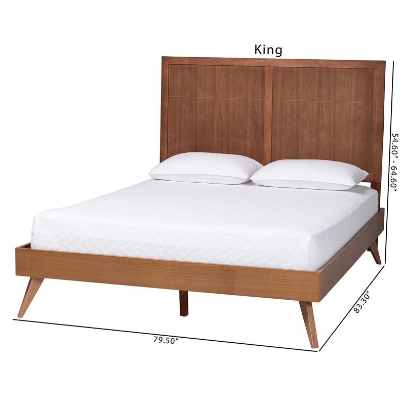 Baxton Studio Noela Platform Bed Mid-Century Modern Wood Bed Frame King
