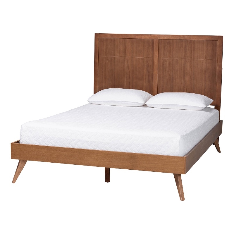 Baxton Studio Noela Platform Bed Mid-Century Modern Wood Bed Frame King