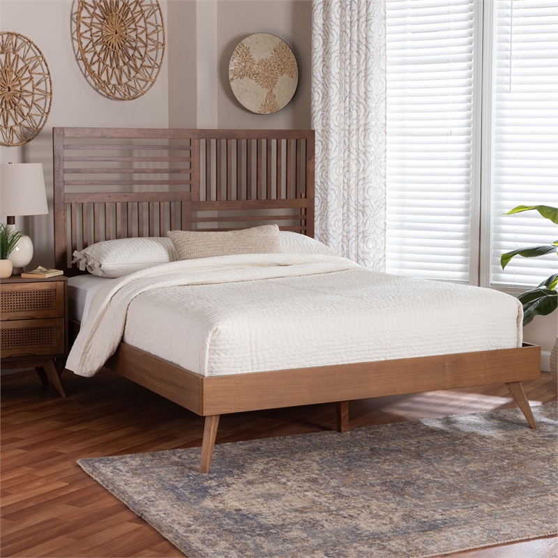 Baxton Studio Gemma Platform Bed Mid-Century Modern Bed Frame King