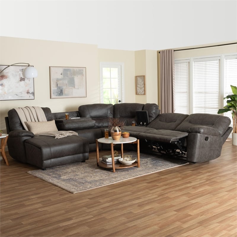 Baxton Studio Mistral 6-Piece Reclining Sectional Sofa Left-facing Chaise Lounge