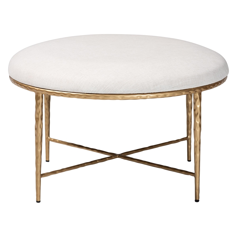 Baxton Studio Fumiye Cocktail Ottoman Modern Rustic Accent Stool Round 30