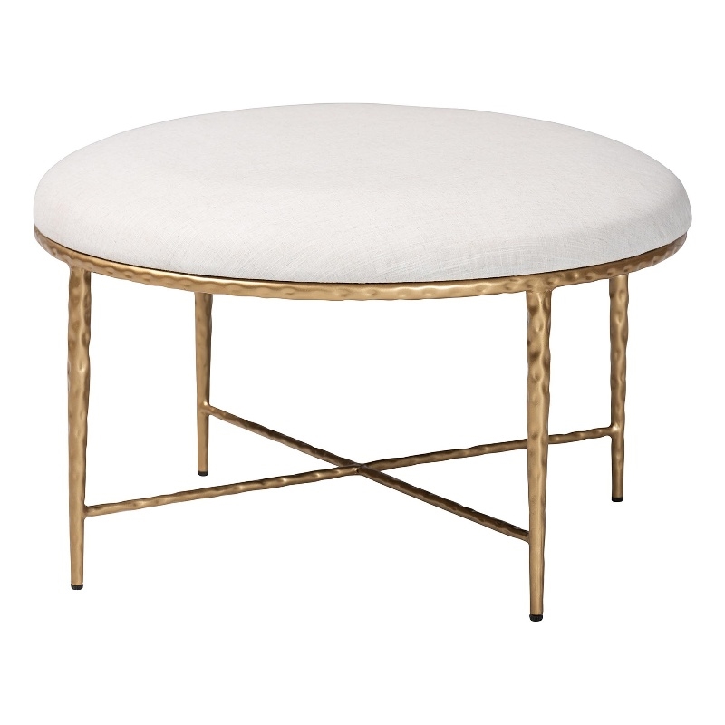 Baxton Studio Fumiye Cocktail Ottoman Modern Rustic Accent Stool Round 30