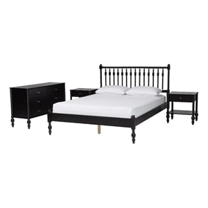 Baxton Studio Denita Spindle 4-Piece Bedroom Set Platform Bed Black Full