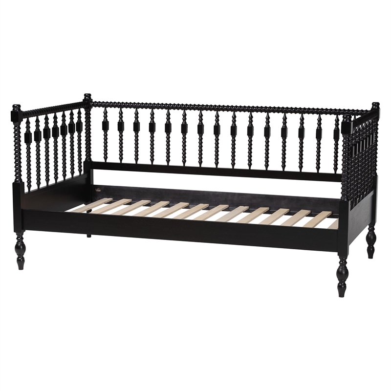 Baxton Studio Callison Spindle Daybed Turned Farmhouse Sofa Bed Black Twin