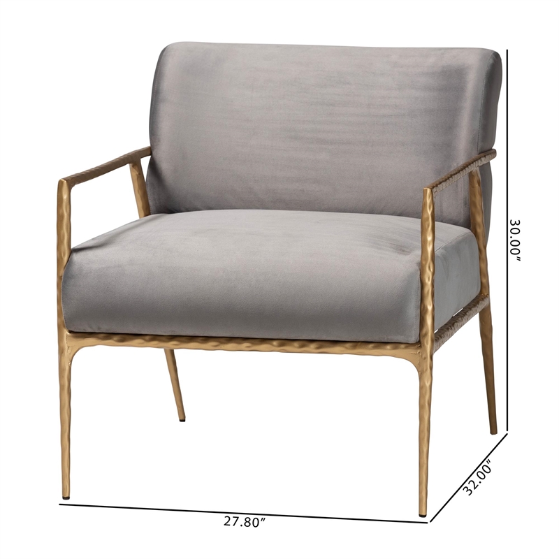 Baxton Studio Ilmari Velvet Lounge Chair with Track Arms Modern Rustic Armchair