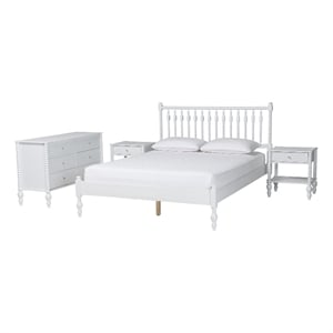 Baxton Studio Denita Spindle 4-Piece Bedroom Set Platform Bed White Full