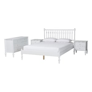 Baxton Studio Callison Spindle 4-Piece Bedroom Set Platform Bed White Queen