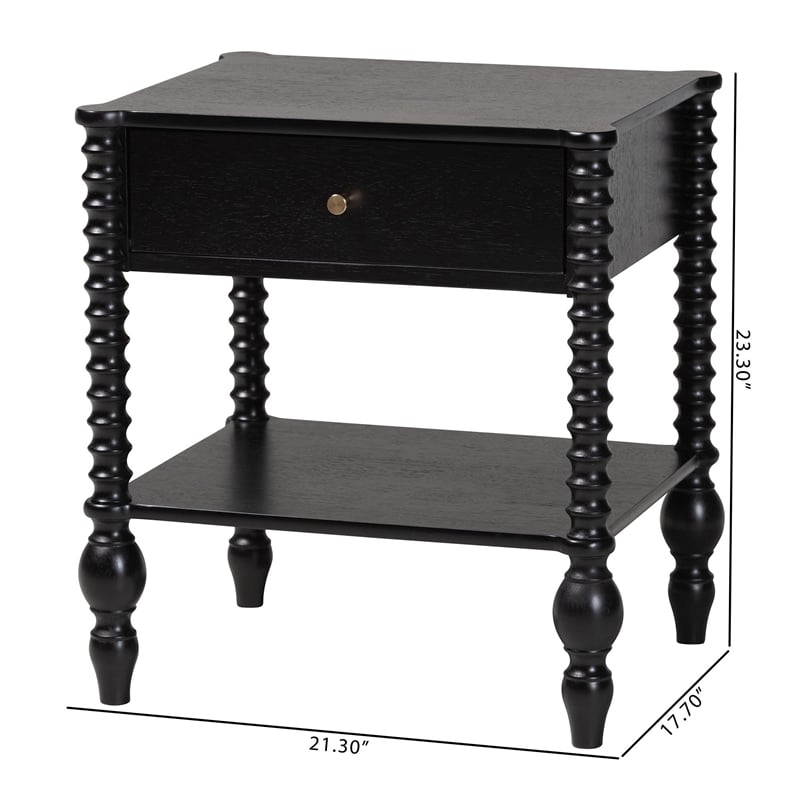 Baxton Studio Callison Spindle Nightstand 1-Drawer Farmhouse Bedside Table Black