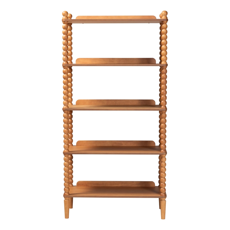 Baxton Studio Lucera Display Shelf 5-Tier Open Frame Vertical Bookcase Oak Brown