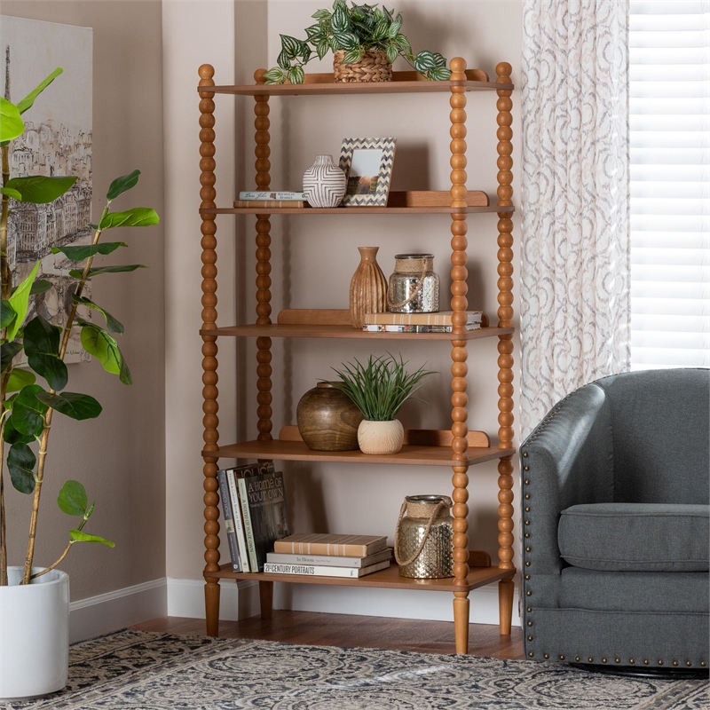 Baxton Studio Lucera Display Shelf 5-Tier Open Frame Vertical Bookcase Oak Brown