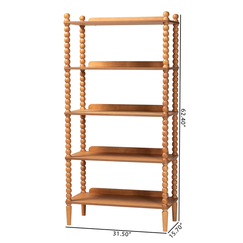 Baxton Studio Lucera Display Shelf 5-Tier Open Frame Vertical Bookcase Oak Brown