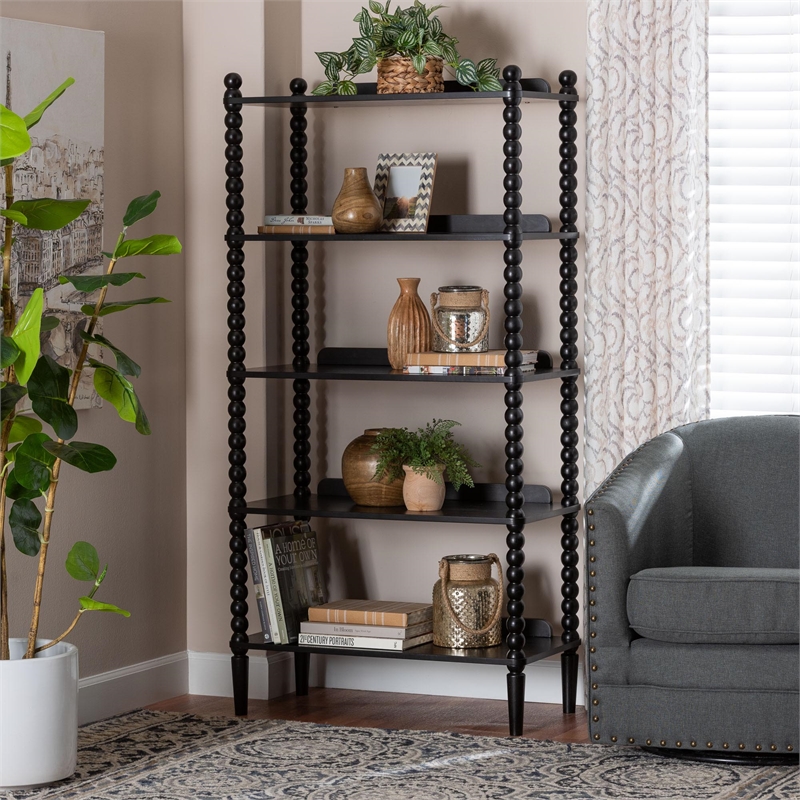Baxton Studio Lucera Display Shelf 5-Tier Open Frame Vertical Bookcase Black