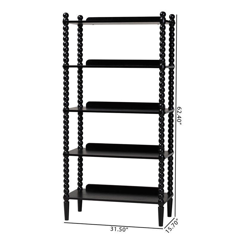 Baxton Studio Lucera Display Shelf 5-Tier Open Frame Vertical Bookcase Black