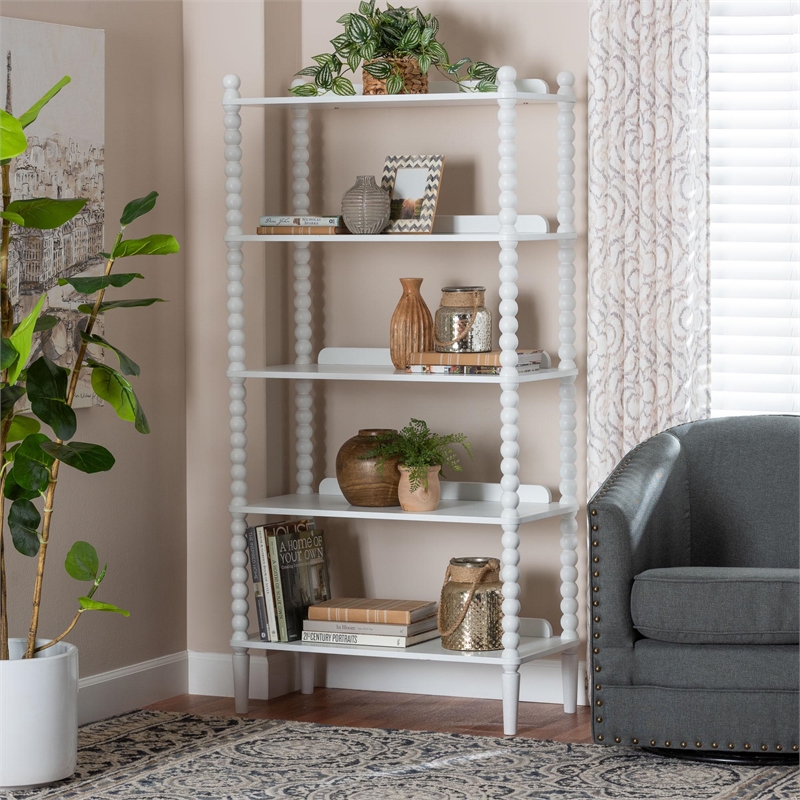 Baxton Studio Lucera Display Shelf 5-Tier Open Frame Vertical Bookcase White