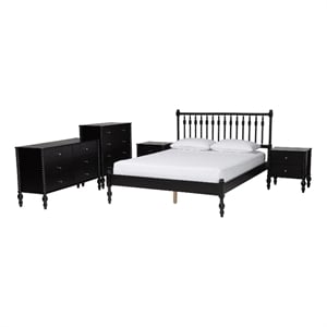 Baxton Studio Callison Spindle 5-Piece Bedroom Set Platform Bed Black Queen