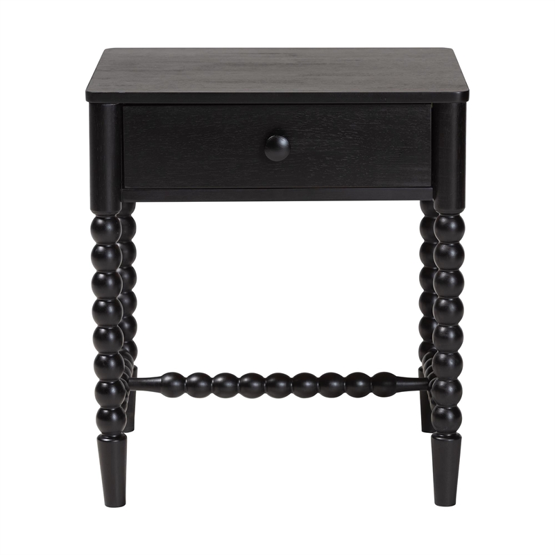 Baxton Studio Brantley Spindle Nightstand 1-Drawer Bedside Table Black