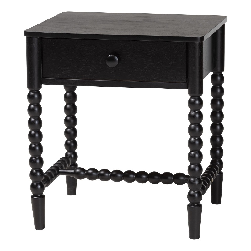 Baxton Studio Brantley Spindle Nightstand 1-Drawer Bedside Table Black