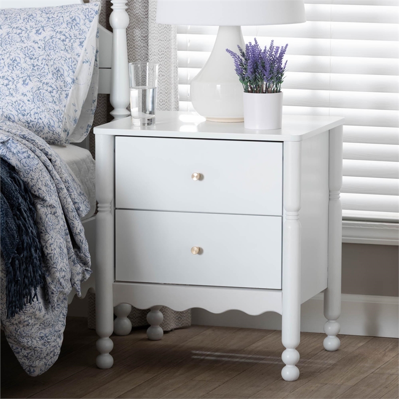 Baxton Studio Hoffman Nightstand 2-Drawer Bedside Table White