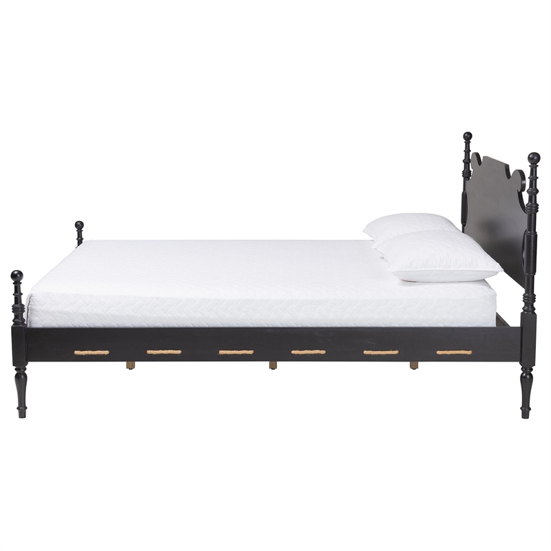 Baxton Studio Gaetano Platform Bed Four Poster Bed Frame Black Queen