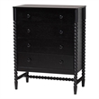 Baxton Studio Brantley Spindle Chest 4-Drawer Vertical Storage Cabinet Black