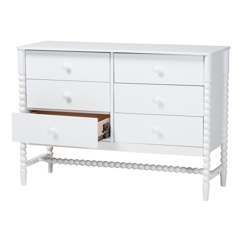 Baxton Studio Brantley Spindle Dresser 6-Drawer Horizontal Storage Cabinet White