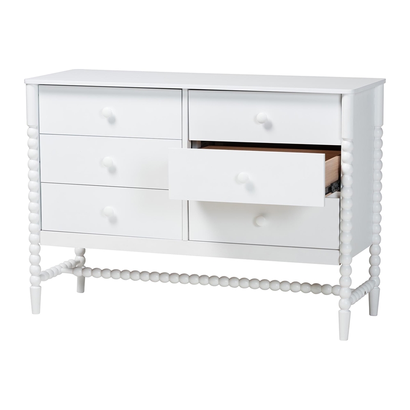 Baxton Studio Brantley Spindle Dresser 6-Drawer Horizontal Storage Cabinet White