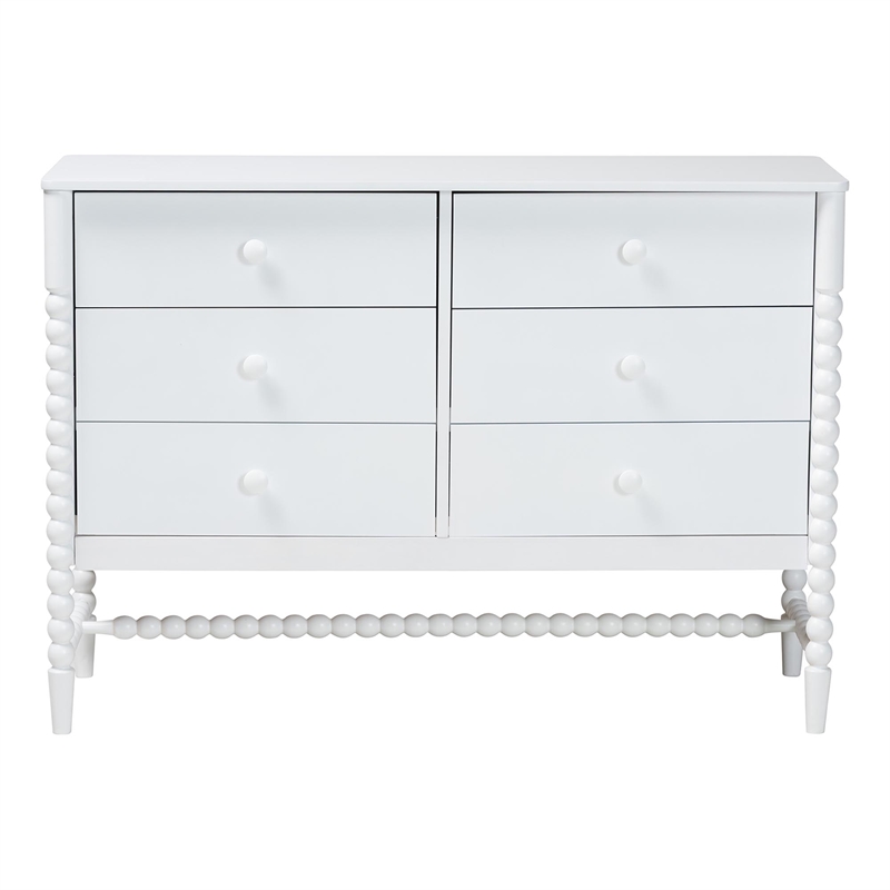 Baxton Studio Brantley Spindle Dresser 6-Drawer Horizontal Storage Cabinet White