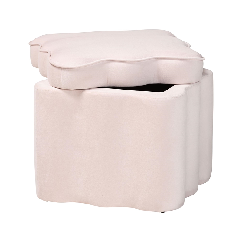 Baxton Studio Paulina Velvet Storage Ottoman Lid Top Accent Stool Light Pink