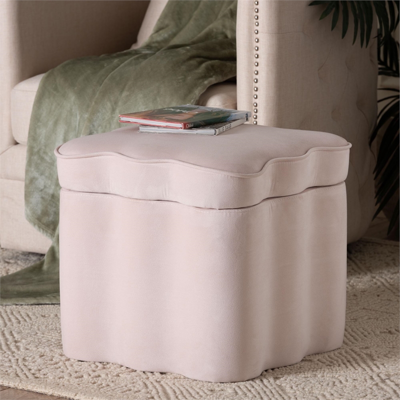 Baxton Studio Paulina Velvet Storage Ottoman Lid Top Accent Stool Light Pink