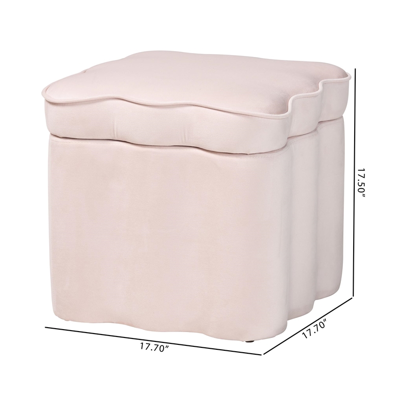 Baxton Studio Paulina Velvet Storage Ottoman Lid Top Accent Stool Light Pink