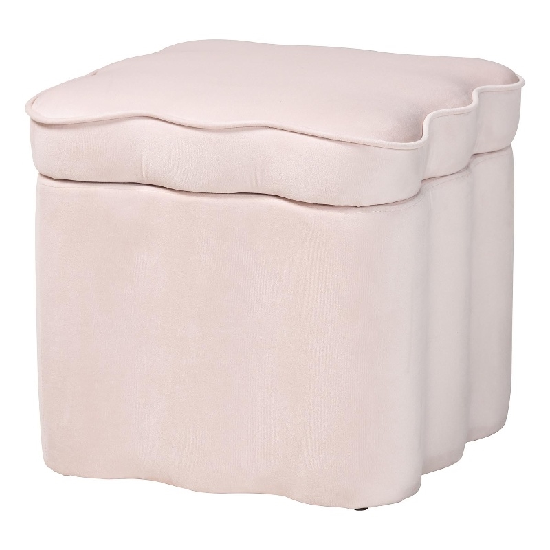 Baxton Studio Paulina Velvet Storage Ottoman Lid Top Accent Stool Light Pink