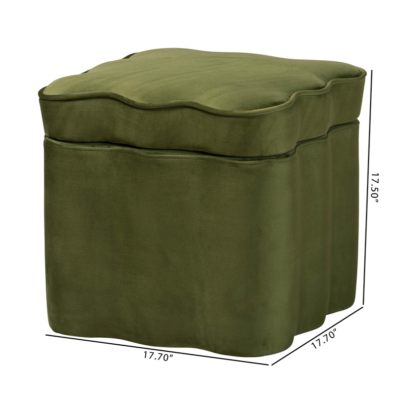 Baxton Studio Paulina Velvet Storage Ottoman Lid Top Accent Stool Moss Green