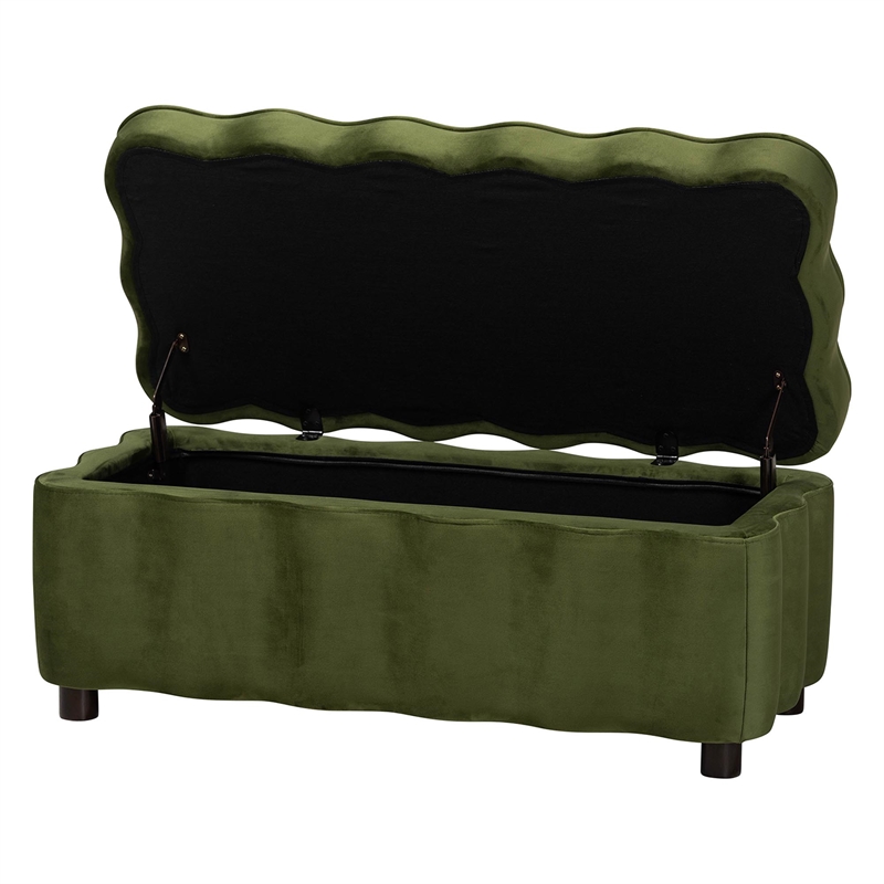 Baxton Studio Paulina Velvet Storage Bench Lift Top Accent Bench Moss Green