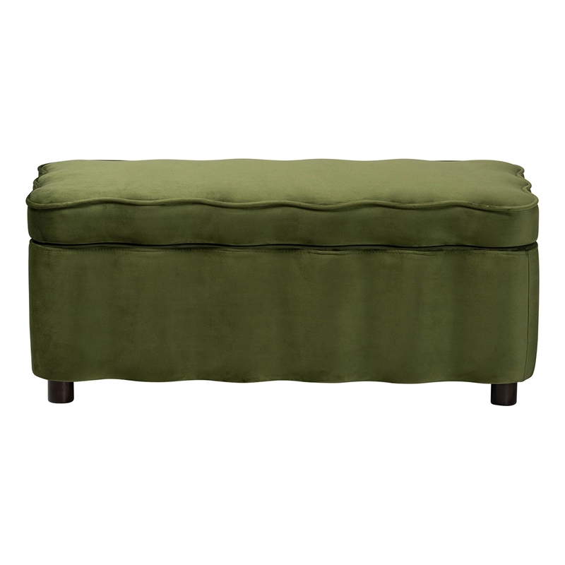 Baxton Studio Paulina Velvet Storage Bench Lift Top Accent Bench Moss Green