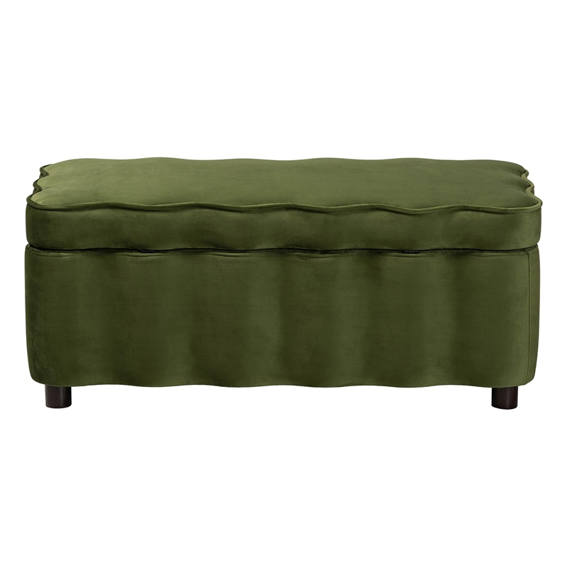 Baxton Studio Paulina Velvet Storage Bench Lift Top Accent Bench Moss Green