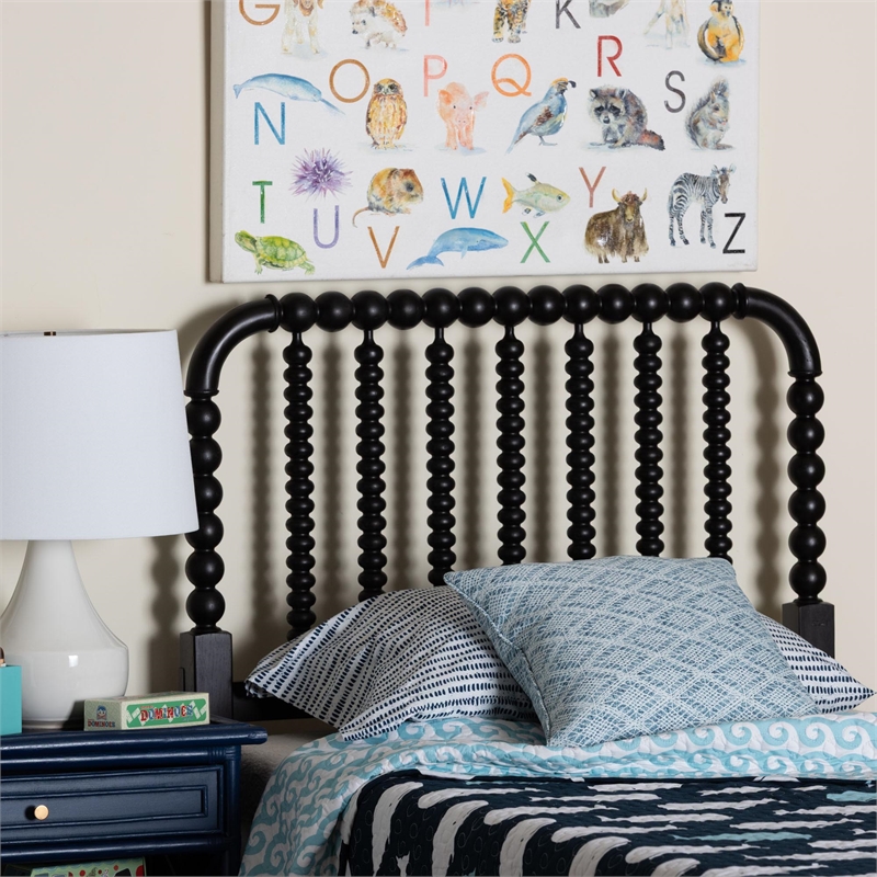 Baxton Studio Finley Turned Bobbin Headboard Crafted Wood Panel Twin Black