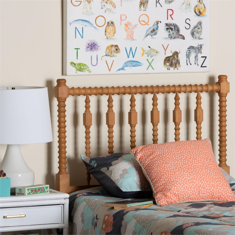 Baxton Studio Juliette Turned Spindle Headboard Wood Panel Twin Oak Brown