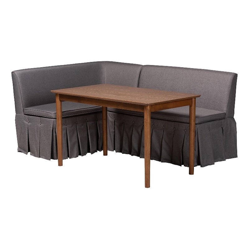 Baxton Studio Reuben 3-Piece Fabric Upholstered Dining Nook Set Gray