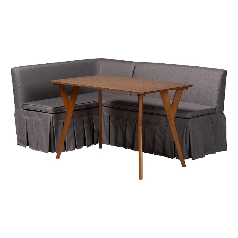 Baxton Studio Reginald 3-Piece Fabric Upholstered Dining Nook Set Gray