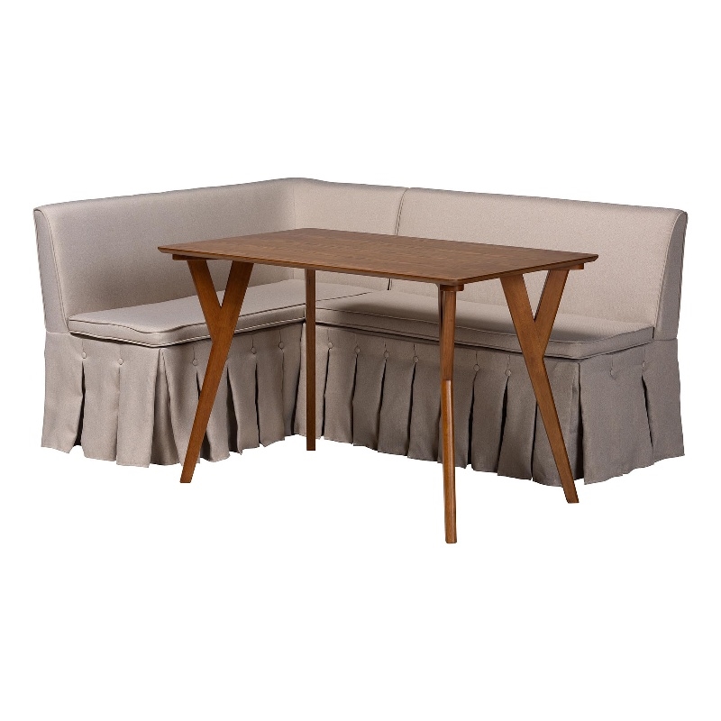 Baxton Studio Reginald 3-Piece Fabric Upholstered Dining Nook Set Beige
