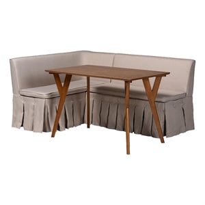 Baxton Studio Reginald 3-Piece Fabric Upholstered Dining Nook Set Beige
