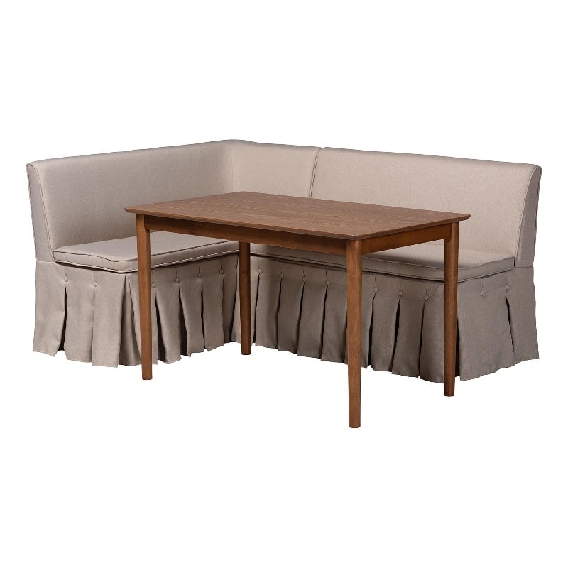Baxton Studio Reuben 3-Piece Fabric Upholstered Dining Nook Set Beige