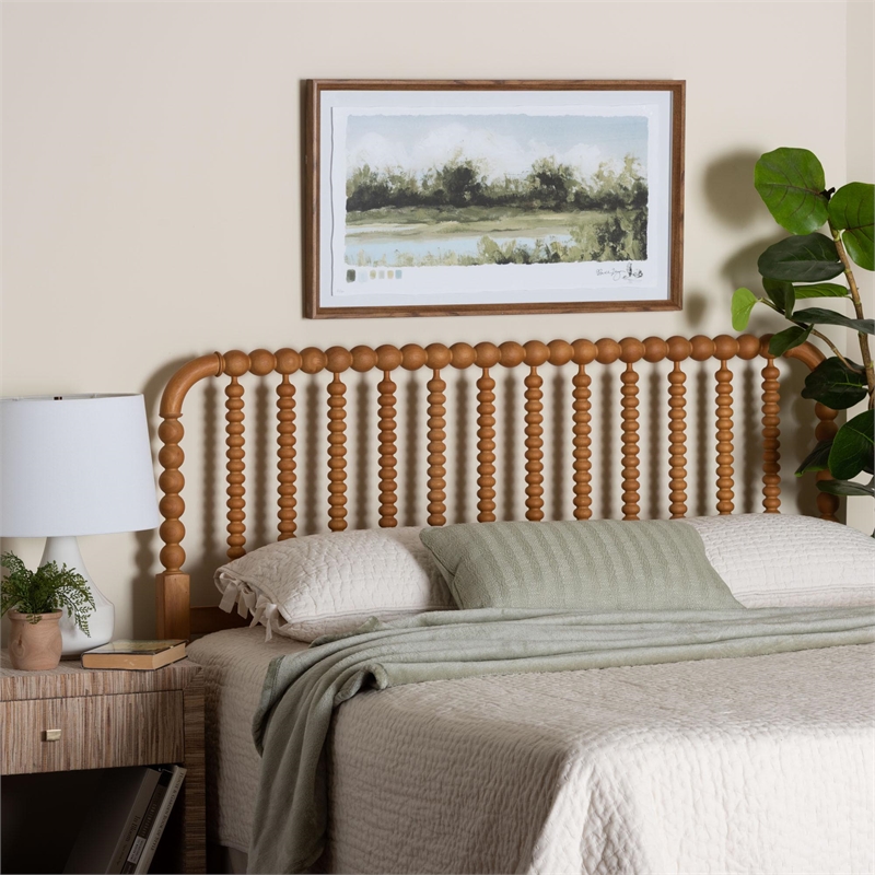 Baxton Studio Finley Turned Bobbin Headboard Crafted Wood Panel Queen Oak Brown